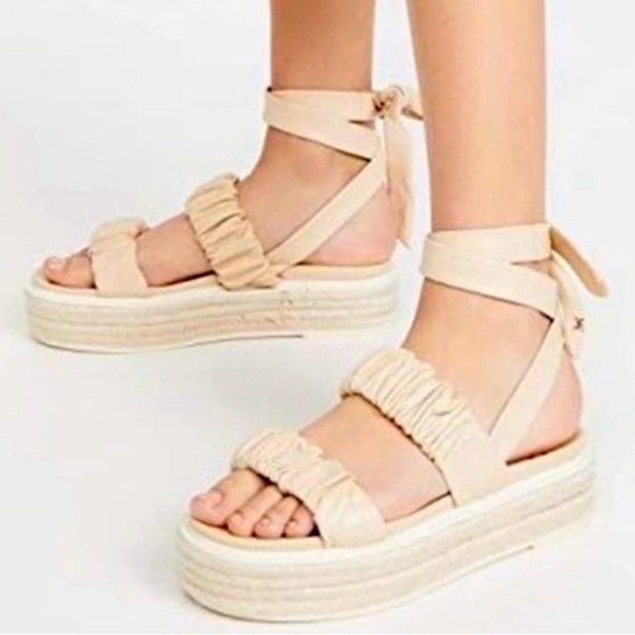 Sam Edelman Kevin Ankle-Tie Ruched Leather Flatform Espadrilles - Picture 2 of 13